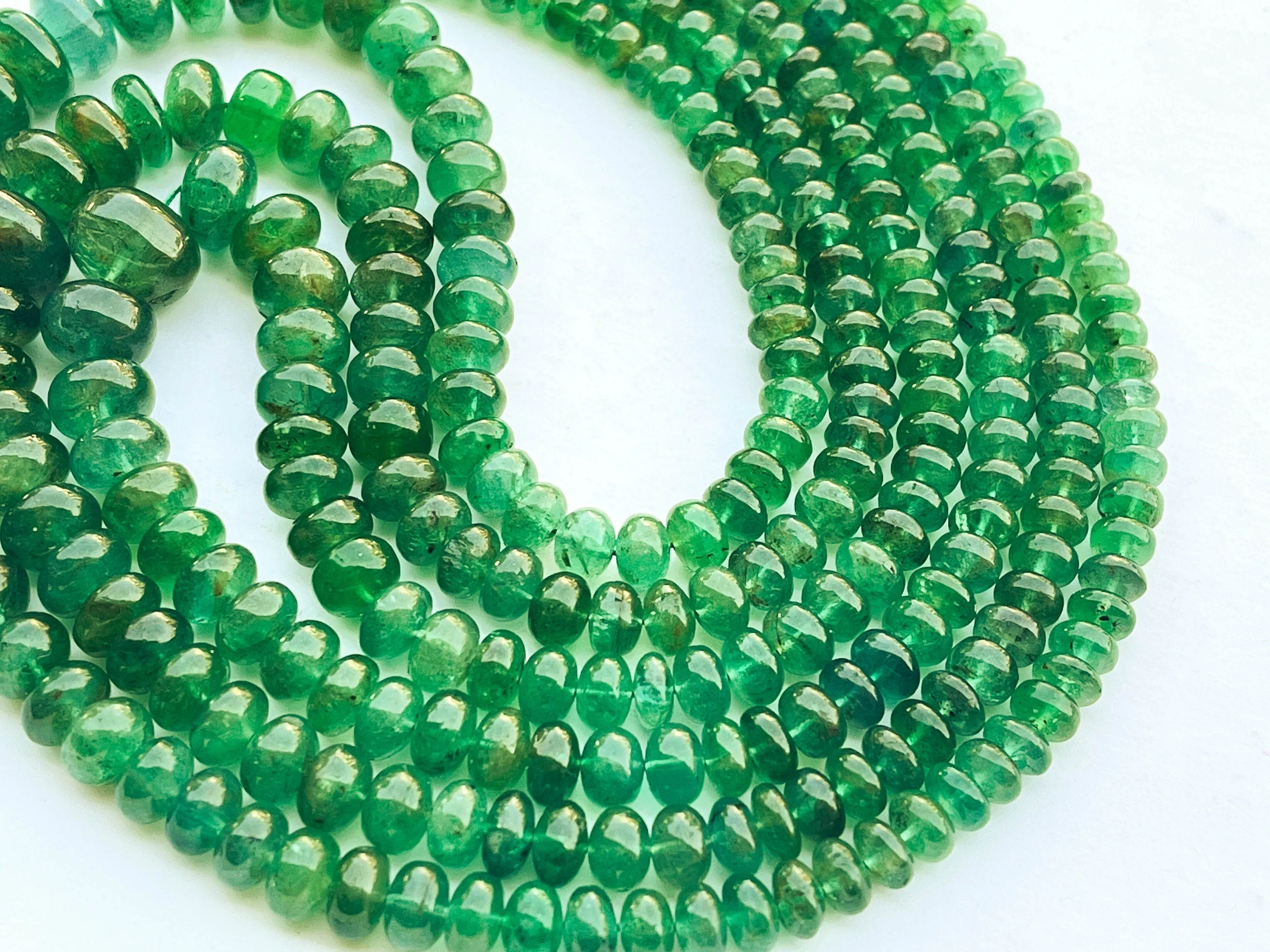 Natural Zambian Emerald Smooth Rondelle Shape Beads (High Quality)