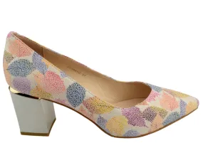 Pantofi eleganti, dama, EPICA, JI20041C pastel multicolor, piele naturala, cu toc