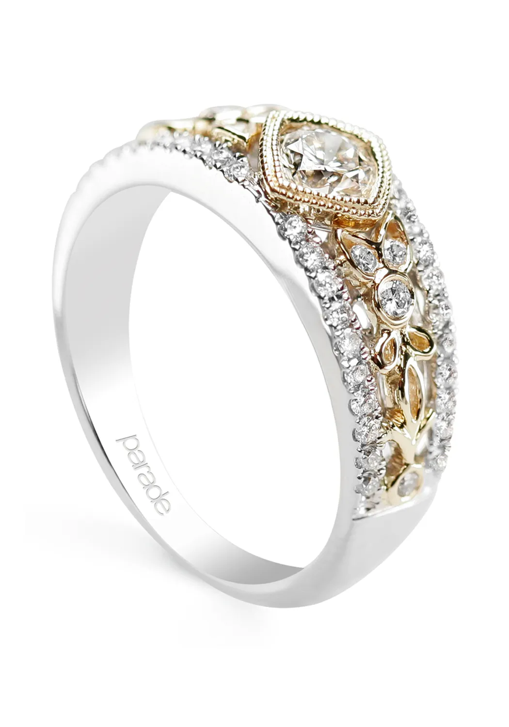 Parade Design 18K White & Yellow Gold Diamond Filigree Band