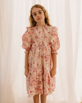 PETITE AMALIE Soleil Elbow Sleeve Scallop Posie Print Voile Dress