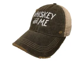 "Whiskey and Me" Retro Brand Mudwashed Distressed Mesh Snapback Hat Cap