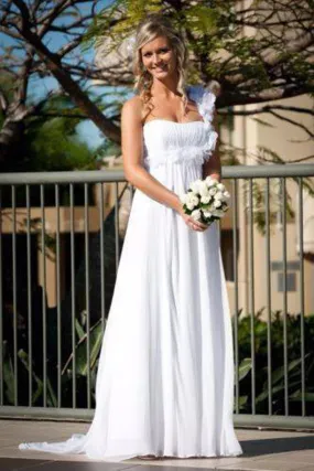 Simple One Shoulder Sheath Floor Length Floral Mid Back Wedding Dresses