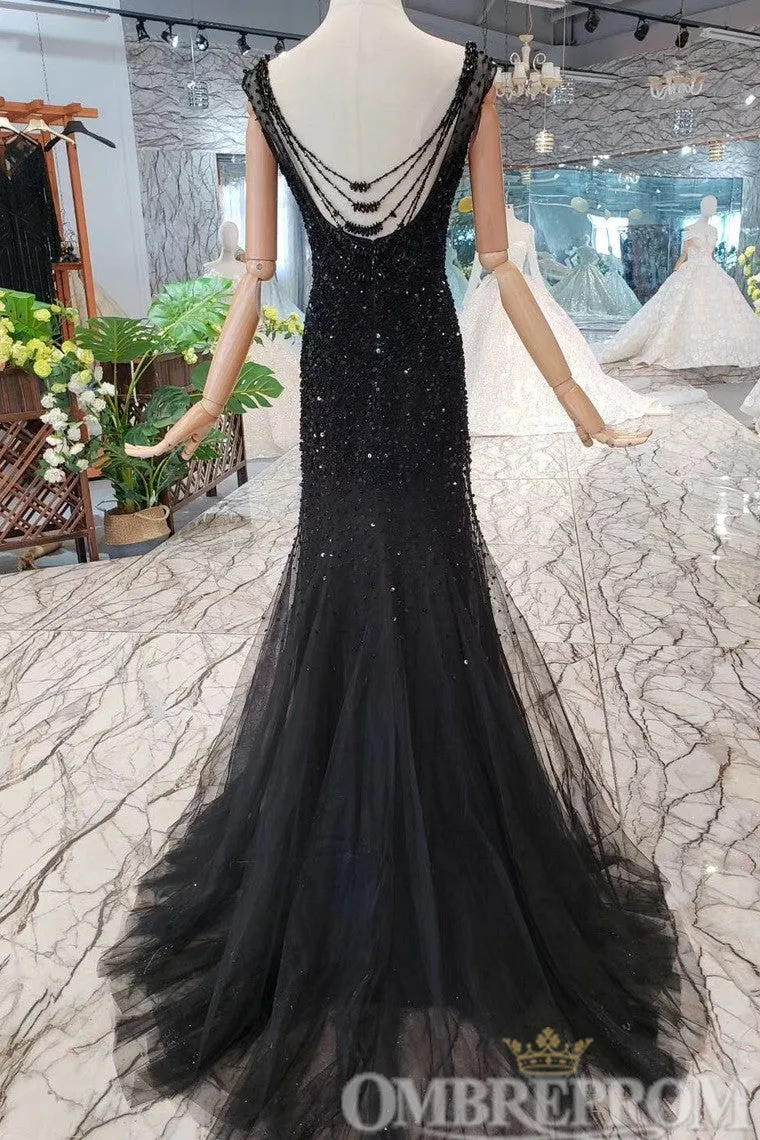 Stunning Black Sleeveless Mermaid Wedding Dress with Beading