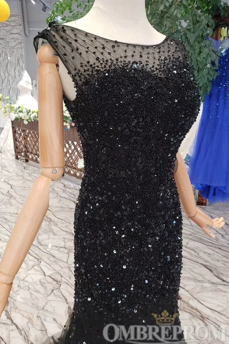 Stunning Black Sleeveless Mermaid Wedding Dress with Beading