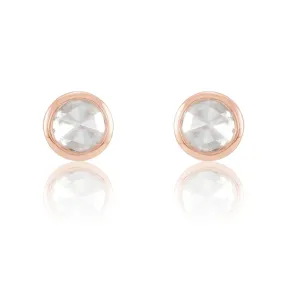 Tiny White Rose Cut Diamond Bezel Gold or Platinum Stud Earrings