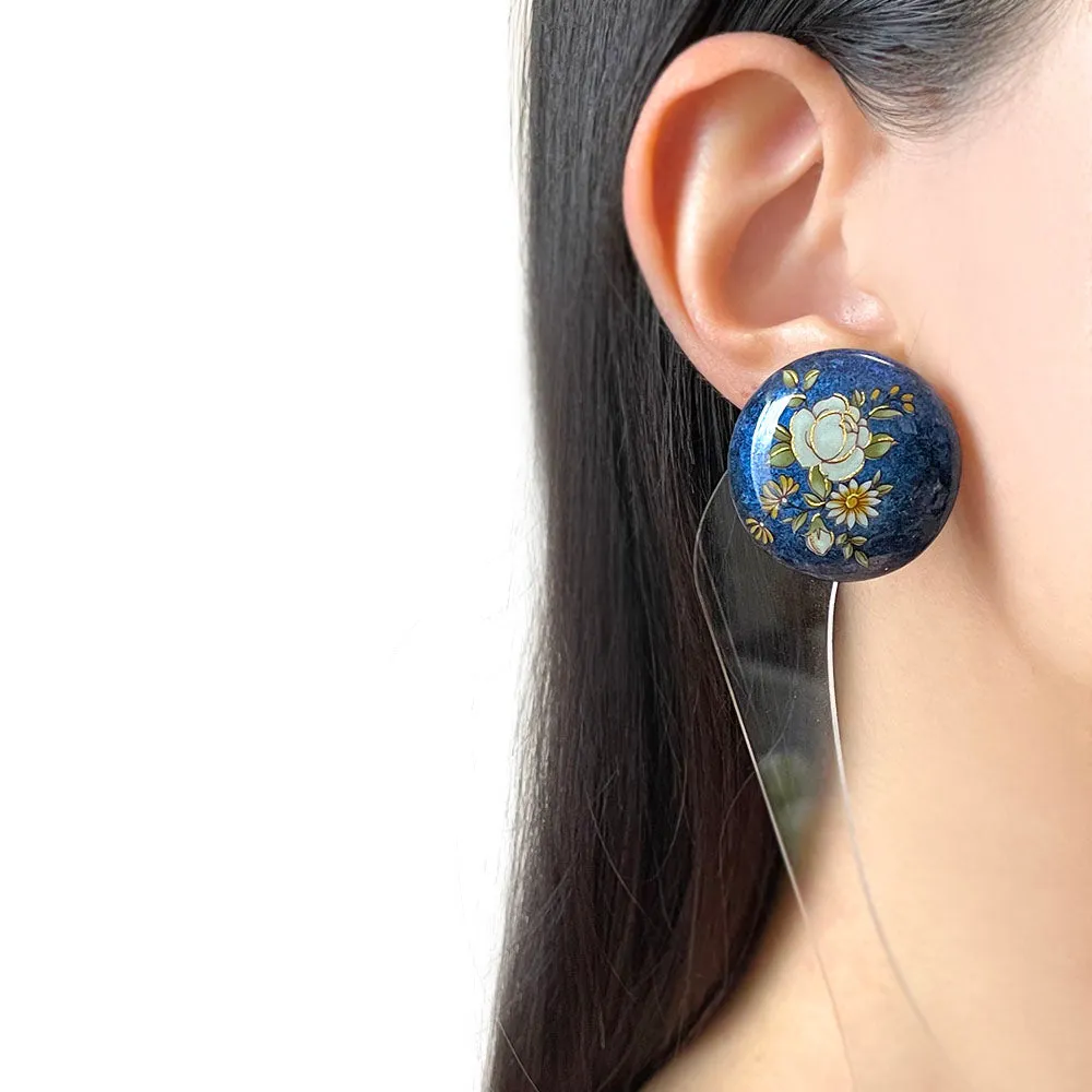 【USA輸入】ヴィンテージ ブルーサークル フローラル ピアス/Vintage Blue Circle Floral Post Earrings