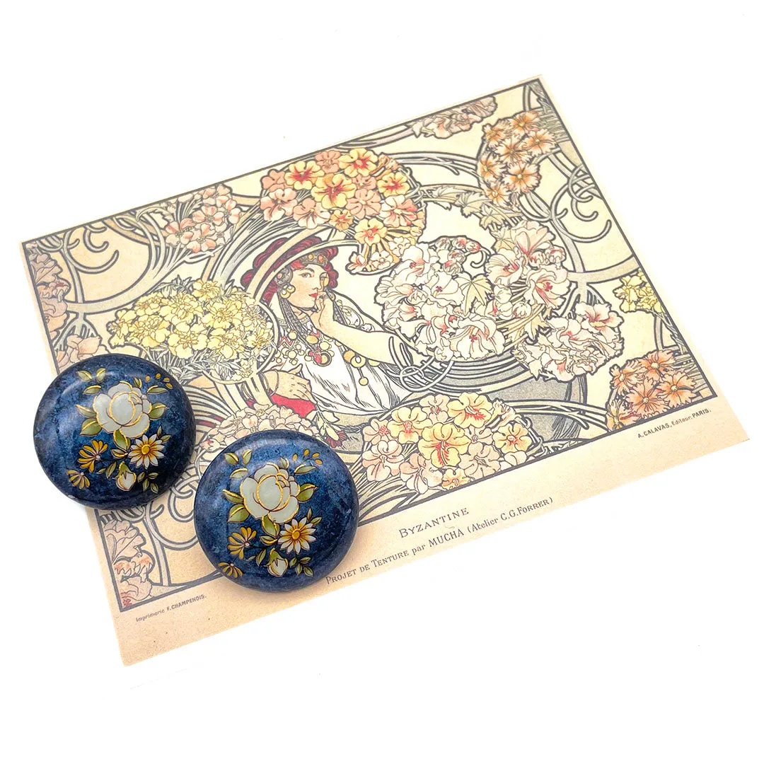 【USA輸入】ヴィンテージ ブルーサークル フローラル ピアス/Vintage Blue Circle Floral Post Earrings