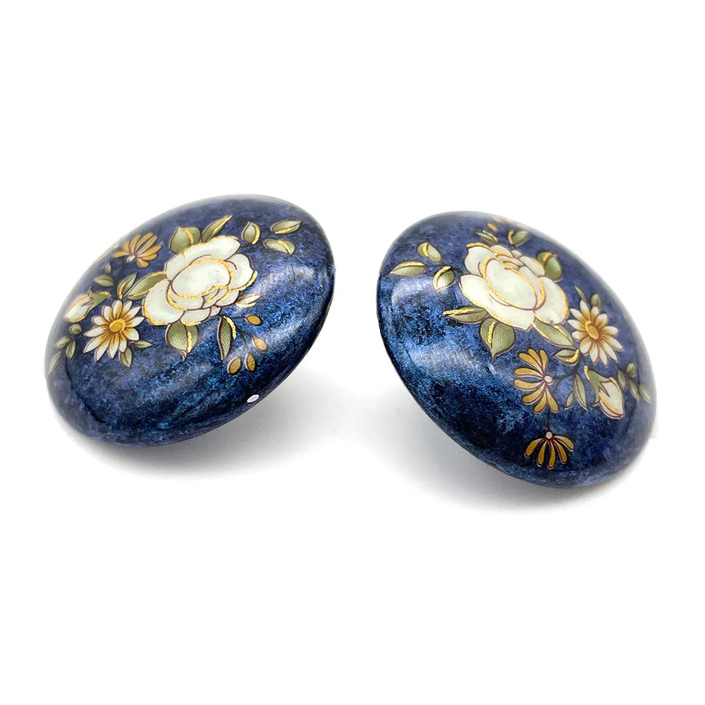 【USA輸入】ヴィンテージ ブルーサークル フローラル ピアス/Vintage Blue Circle Floral Post Earrings