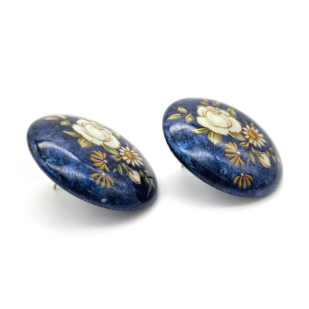 【USA輸入】ヴィンテージ ブルーサークル フローラル ピアス/Vintage Blue Circle Floral Post Earrings