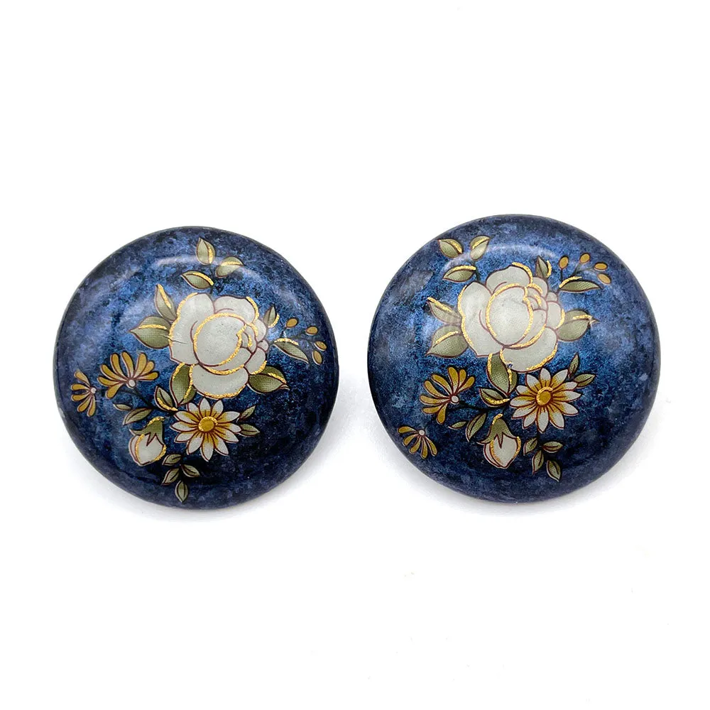 【USA輸入】ヴィンテージ ブルーサークル フローラル ピアス/Vintage Blue Circle Floral Post Earrings