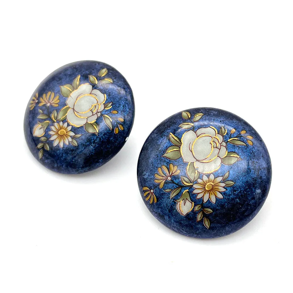 【USA輸入】ヴィンテージ ブルーサークル フローラル ピアス/Vintage Blue Circle Floral Post Earrings